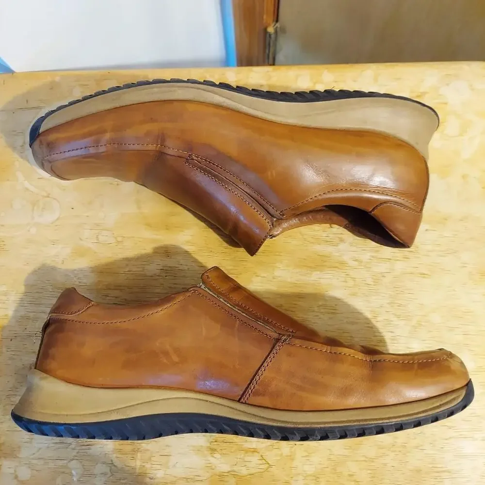 Bacco Bucci Men's US 10.5 Italian Brown Leather Casual Slip On Loafer Shoes